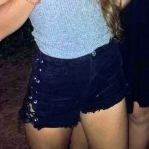 Black lace up shorts